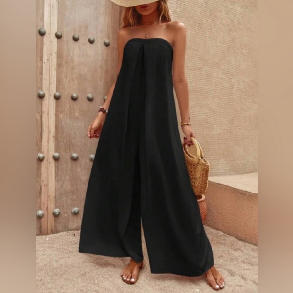 NWT Zara Wide Leg Strapless Black Jumpsuit Medium